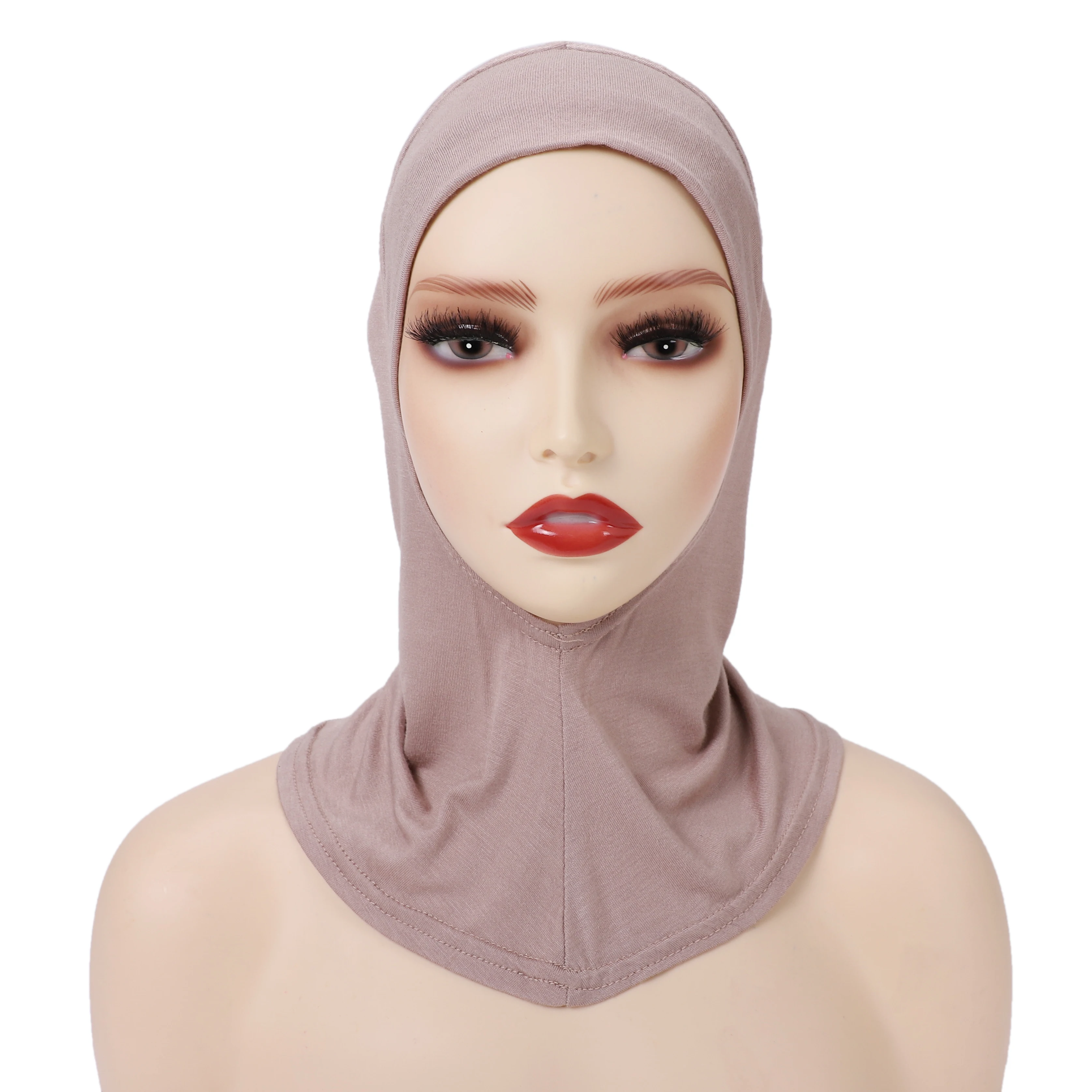 Color: WHITE - 1 Piece Turban Caps for Women Muslim Underscarf Modal Hijab Inner Caps Stretchy Full Cover Shawl Cap Full Neck Coverage