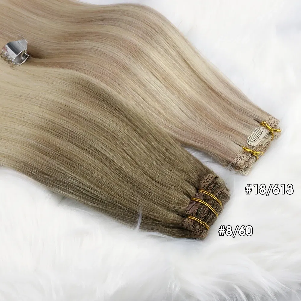 Color: TDB3/Lilac, Length: 24 Inches, Weight Per Package: 120g/Set - [16 Colors] Ugeat Clip in Hair Extensions Human Hair 14-22" Double Weft Remy Hair Full Head Clip in Extensions for Woman 7Pcs