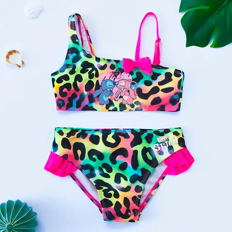 Color: Clear, Size: XXS - Lilo Stitch Gilrs Bow Bikini Set Trendy Two-Piece Swimsuits for Summer Stylish Beachwear Pool Fashion Bathing Suits 3-12Y