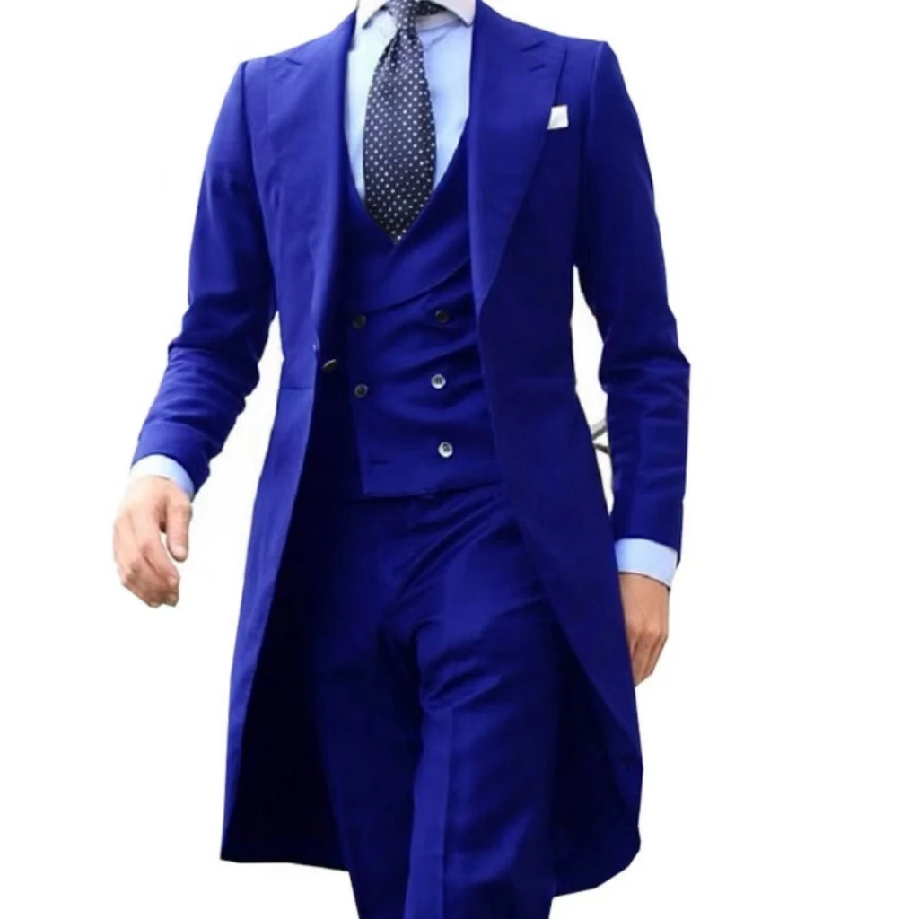 Color: PURPLE, Size: M - Elegant man suit Slim Fit Suit Luxury Formal Tuxedos Wedding 3 Pieces Blazer Vest Pants Set Long Tail Coat One Button Custom