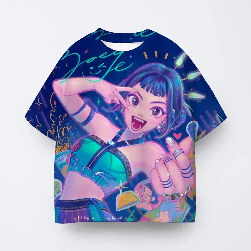 Color: Gold, Kid Size: 4T - T-shirt anime Kpop witch hunting group 3D printing children's T-shirt fashion casual cartoon T-shirt girls' children's clothing