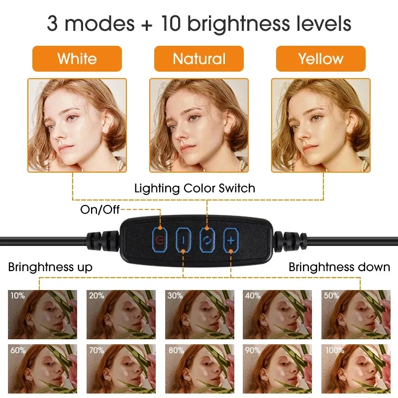 Color: Yellow - 10 inch LED Selfie Ring Light Dimmable Photography Fill Lamp with Mini tripod for Mobile Phone Live Video Photo Studio Ringlight