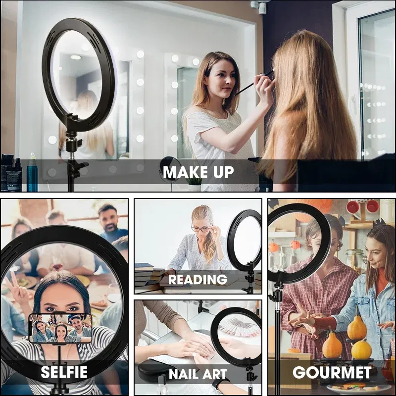Color: Yellow - 10 inch LED Selfie Ring Light Dimmable Photography Fill Lamp with Mini tripod for Mobile Phone Live Video Photo Studio Ringlight