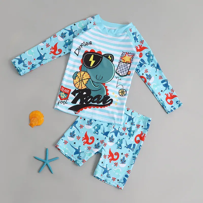 Color: Blue, Kid Size: 3M - Children Swimsuit  Kids Boys Girls Swimwear  Children Surfing Wear  Sunscreen Quick Dry Swimwear Car Cartoon Swimsuit Beach Wear