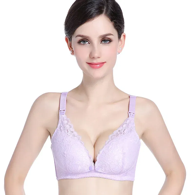 Color: SKY BLUE, Bands Size: 40, Cup Size: B - Modern pregnant women's postpartum underwear breast feeding breathable lace front open button pregnant women's breast-feeding
