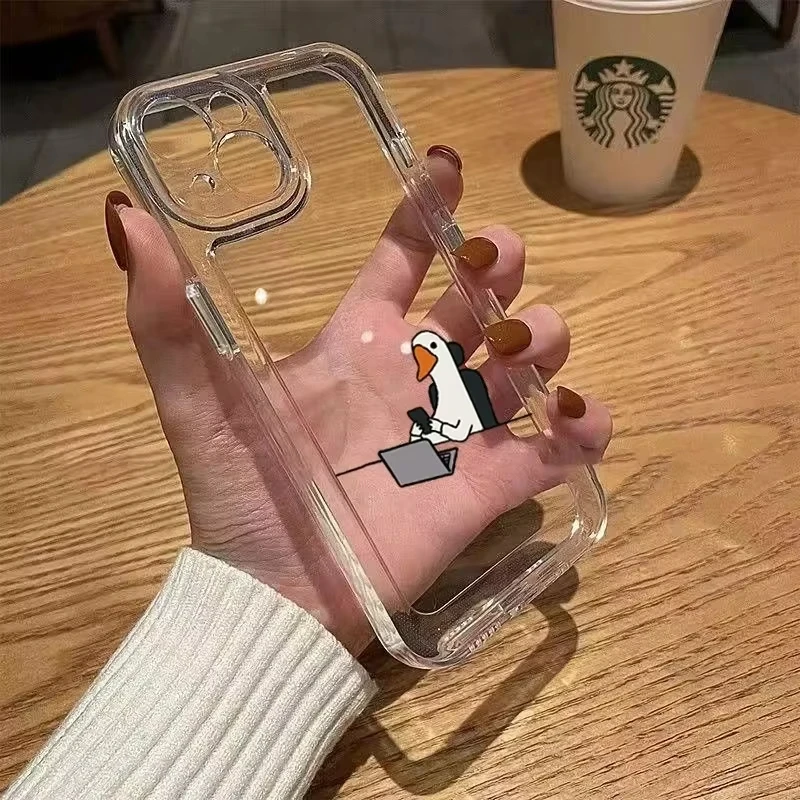 Color: Purple Pink, Compatibility by Model: iPhone 8 - Cute Duck Phone Case For iPhone 16 15 14 13 12 11 Pro Max XS X XR 7 8 Plus Mini SE 2020 2022 Mobile Funda Transparent
