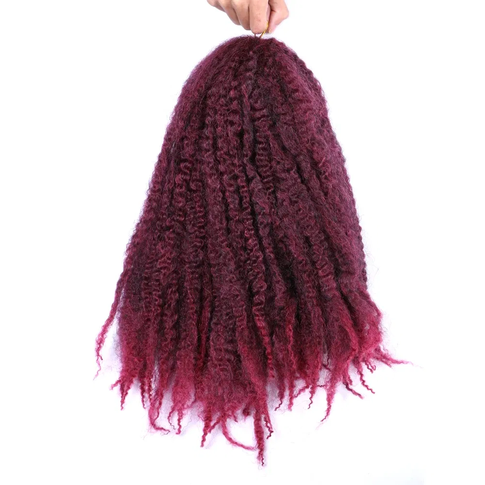 Color: T1B/Burgundy, Stretched Length: 18inches, Bulk Buy: 1Pcs/Lot - 18 Inch Synthetic Marley  Twist Braiding Hair Afro Kinky Curly Crochet Hair for Faux Locs Long Springy Twist Hair Extensions