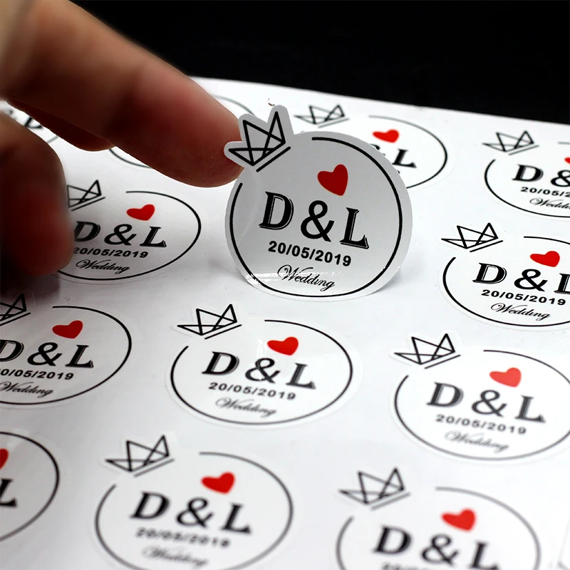 Color: BROWN - 100PCS 3-10cm Custom LOGO Wedding Sticker Personalized Design Your Label Candy Gift Box Birthday Party Seal Sticker Self-adhesiv