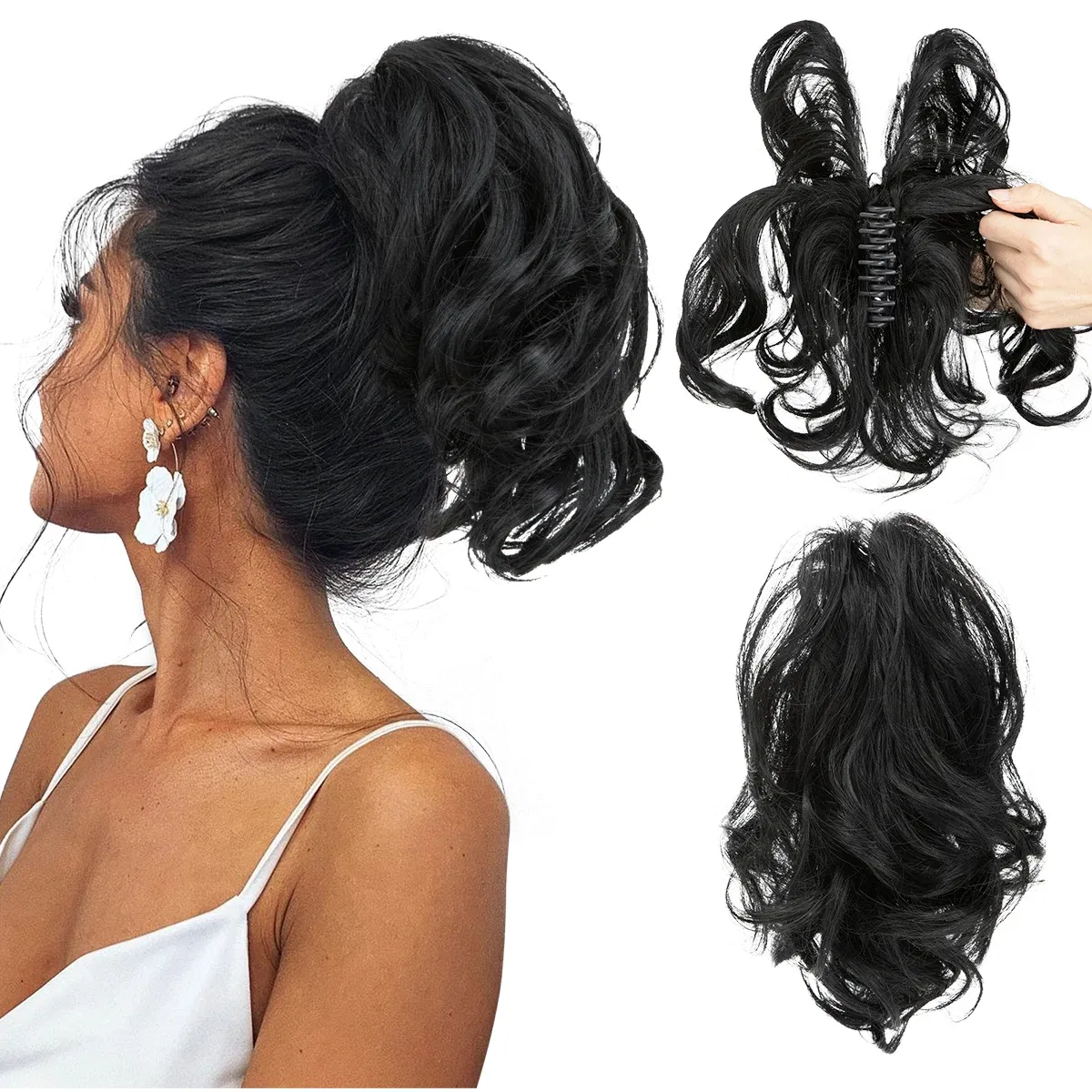 Color: T1B/613, Bulk Buy: 1pc - Synthetic Diy Claw Clip In Ponytail Hair Extensions Hairpiece Hair Bun Fake Black Blonde Natural Hair False Pigtail for Women
