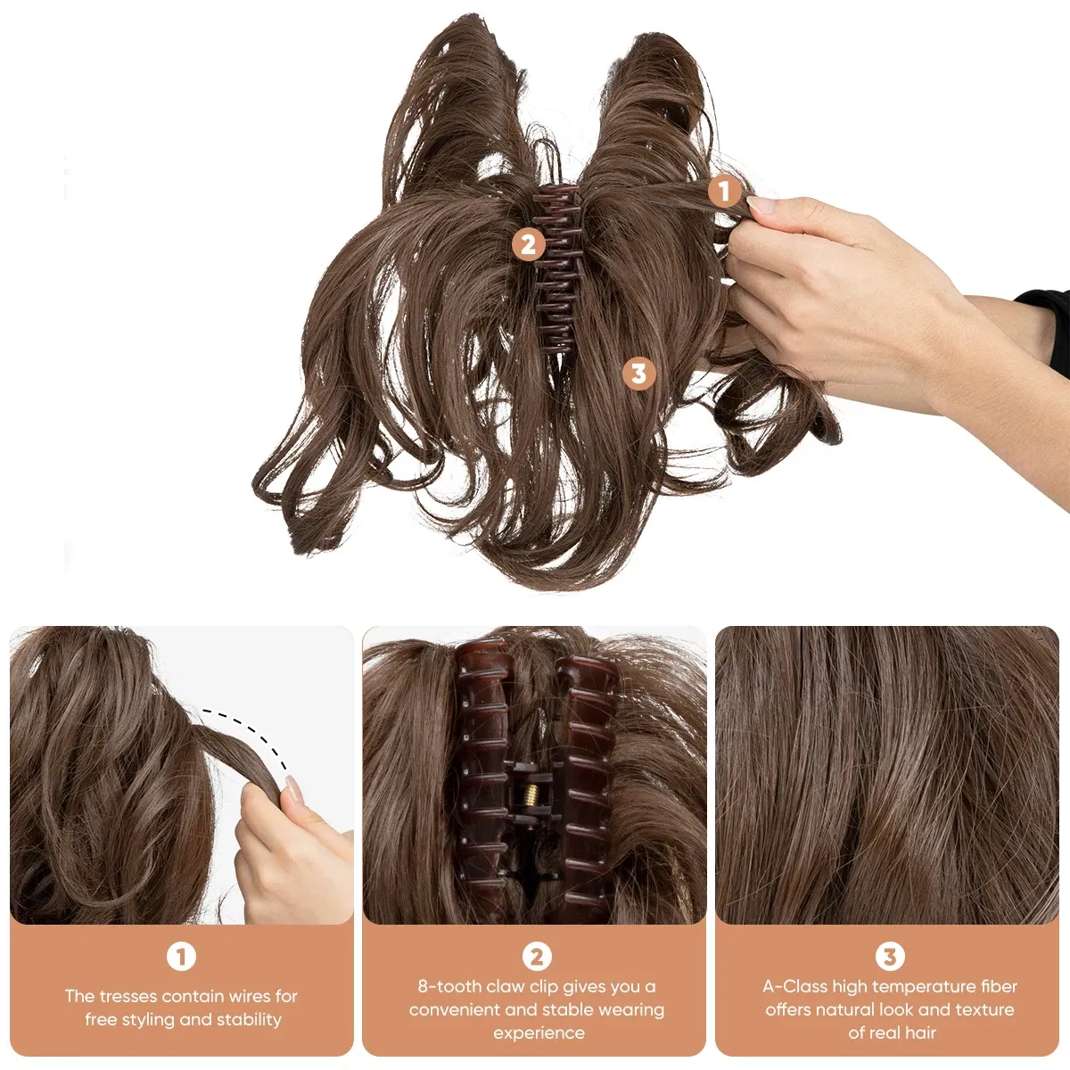 Color: T1B/613, Bulk Buy: 1pc - Synthetic Diy Claw Clip In Ponytail Hair Extensions Hairpiece Hair Bun Fake Black Blonde Natural Hair False Pigtail for Women