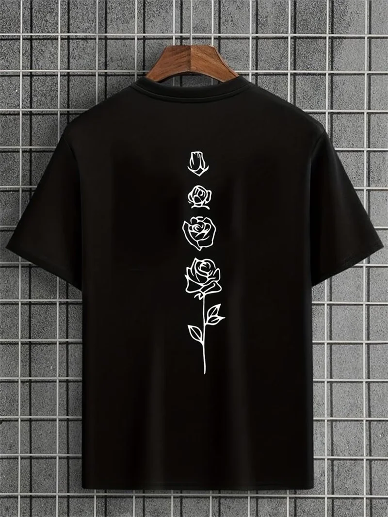 Color: Gold, Size: XS - Men's Summer Loose Fit  100 Cotton Rose pattern Print T-shirt Tops