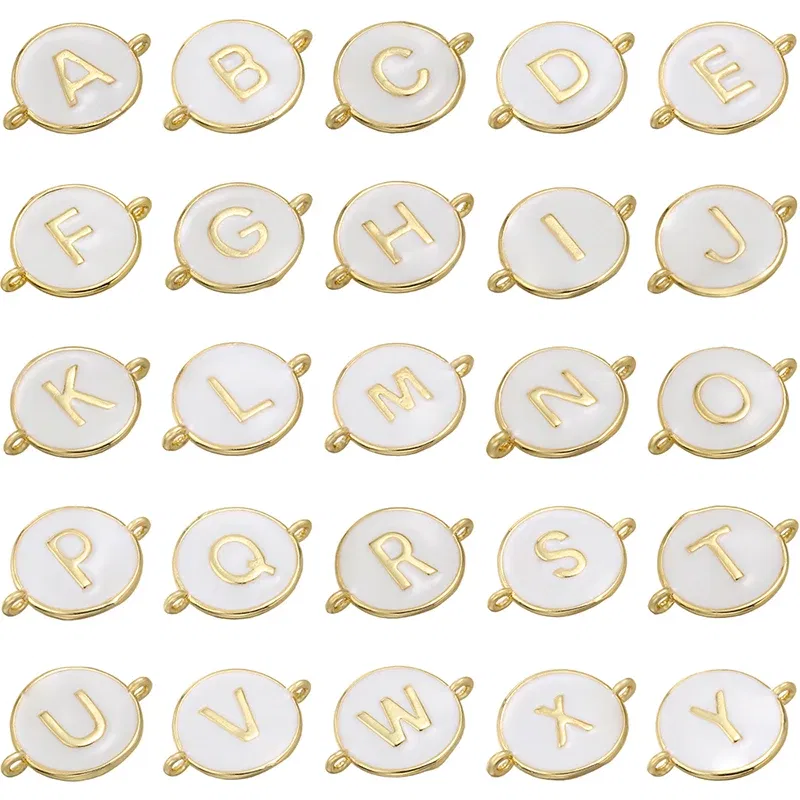Color: Brown - ZHUKOU 13x18mm white brass 26 letters jewelry connector for women bracelet necklace handmade jewelry accessories model: VS440