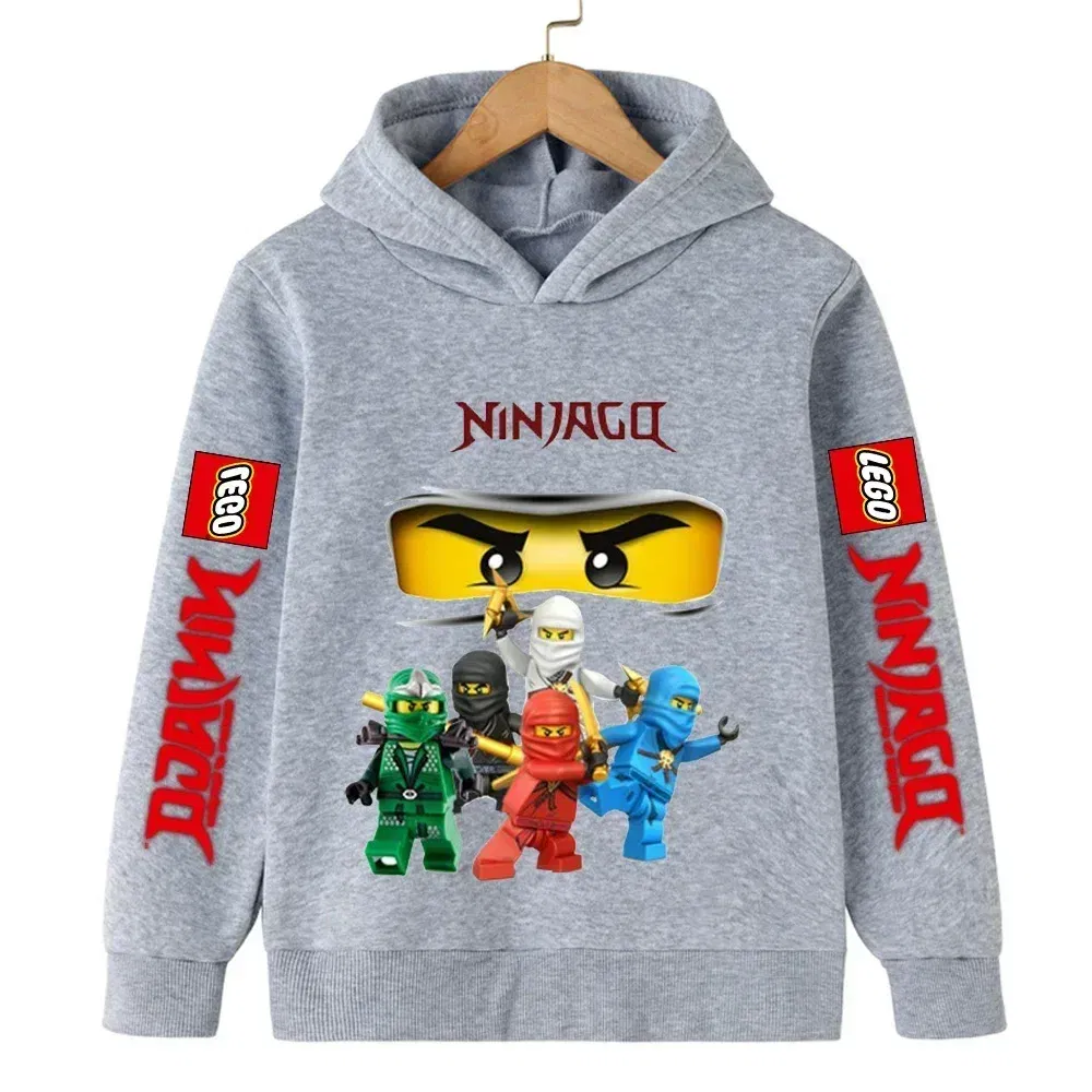 Color: Dark Grey, Kid Size: 5 - Lego Phantom Ninja Cartoon Children's Hooded Hoodies Casual Sports Sweatshirt 3-13 Year Old Boy Kid Baby Girls Clothes Pullover