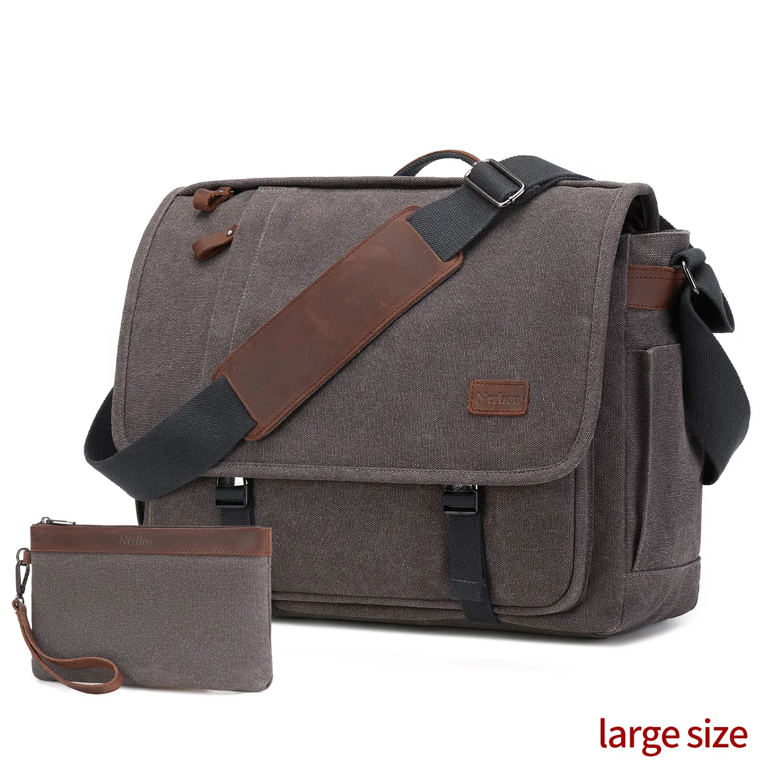 Color: GRAY - Waterproof Canvas Messenger Bag for Men, Messenger Bag  ,Shoulder Bag, Casual Computer Bag, Business Bag, Crazy Horse Cowhide