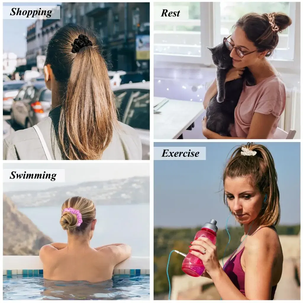 Color: Champagne - Free Shipping 3PCS/Set Satin Silky Scrunchies Hair Rope Luxury Solid Color Elastic Hair Bands Women Hair Accessories Headwear