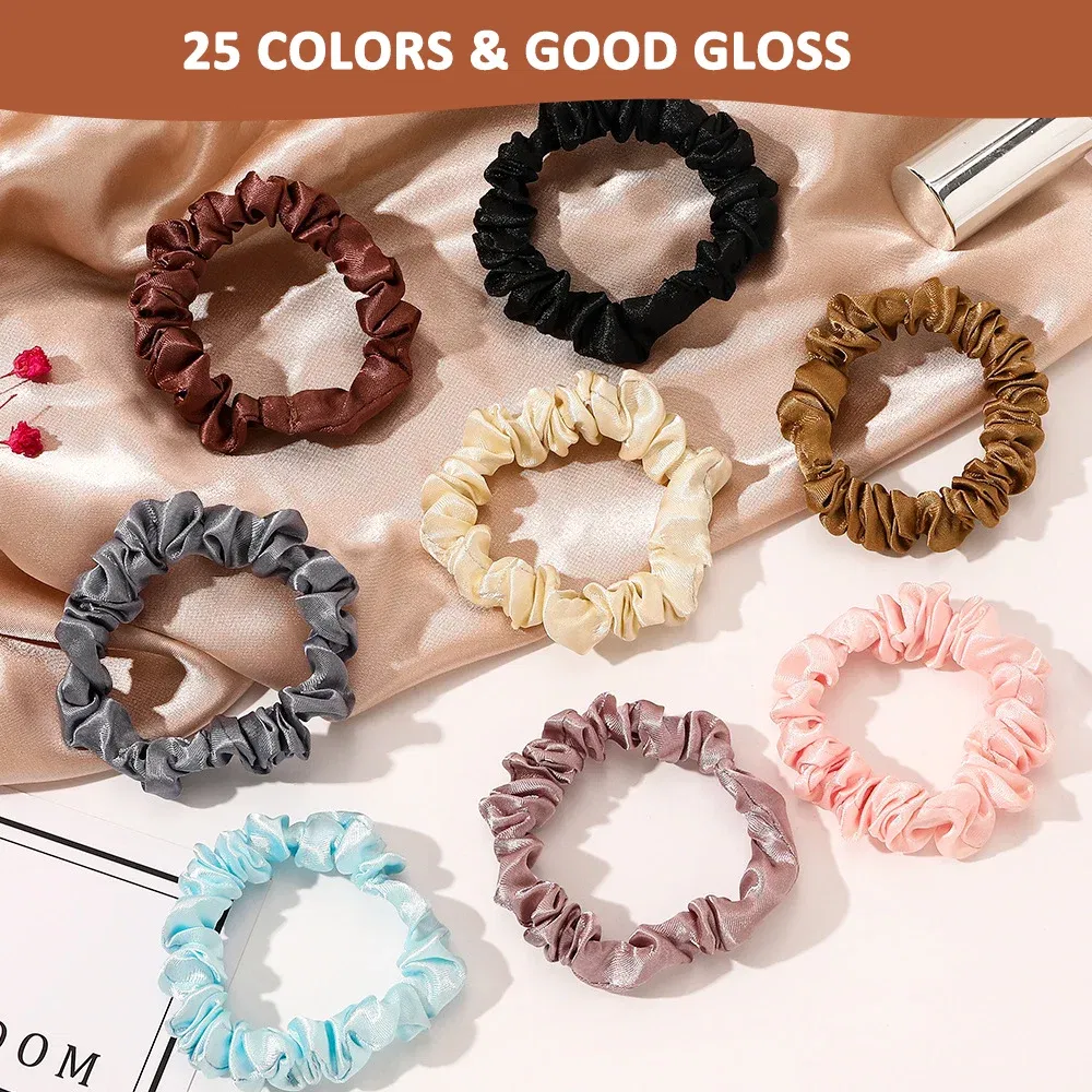 Color: Champagne - Free Shipping 3PCS/Set Satin Silky Scrunchies Hair Rope Luxury Solid Color Elastic Hair Bands Women Hair Accessories Headwear