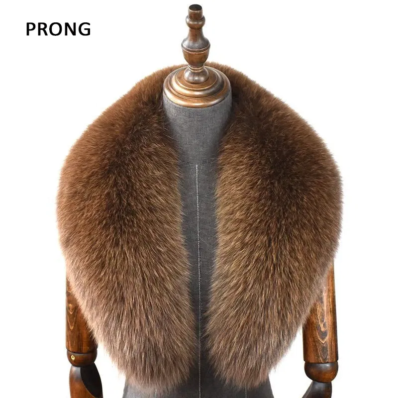 Color: Navy Blue, Size: L - 100% Natural Real Fox Fur Collar For Women Men Coat Jacket Fur Scarf Winter Extra Large Size Neck Warmer Fur Scarf Shawls Wraps