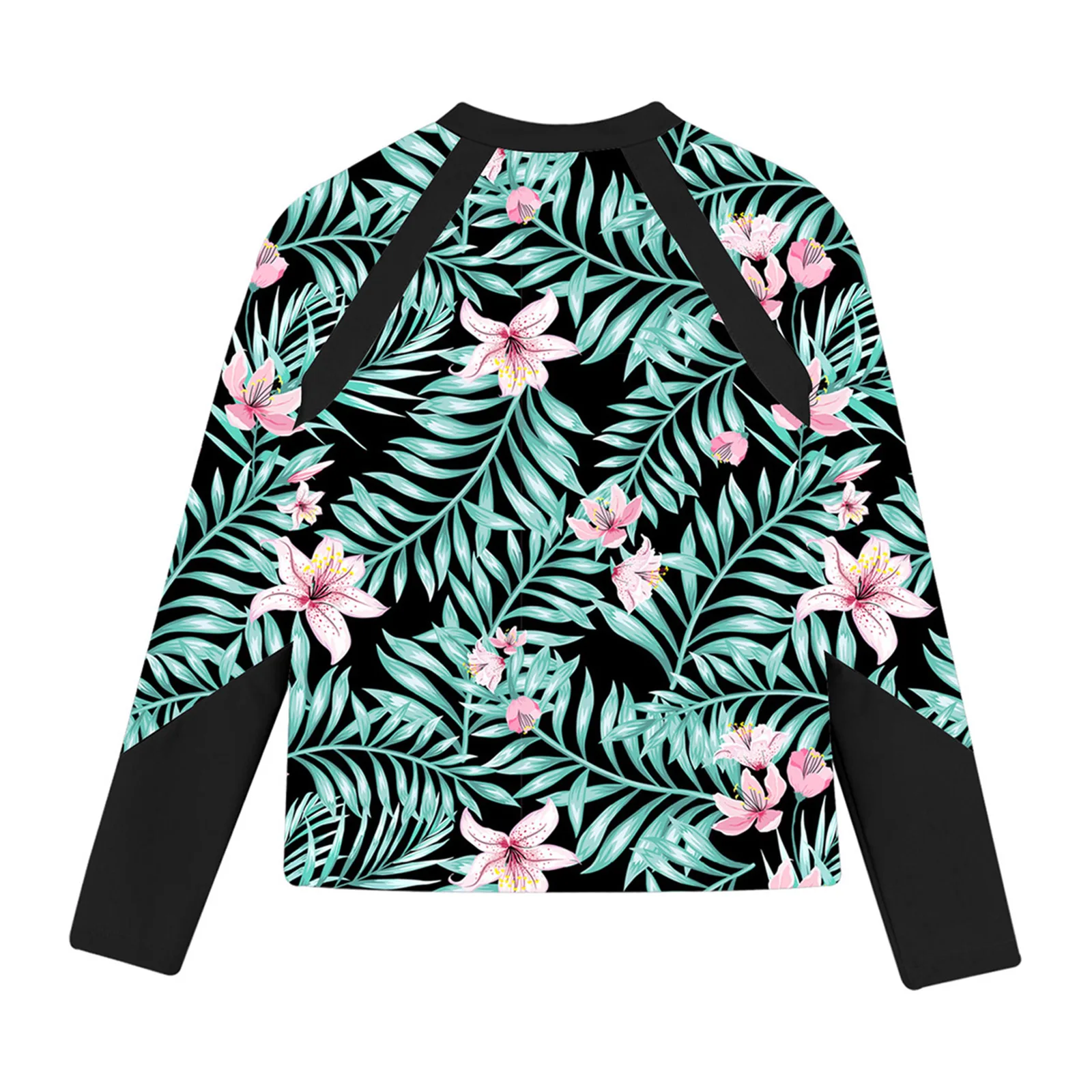 Color: Gold, Kid Size: 12M - Kids Girls Swim Top Floral Printed Rash Guard T Shirt Mock Neck Long Sleeve Pool Party Beachwear UPF 50+ Surfing Bathing Tops