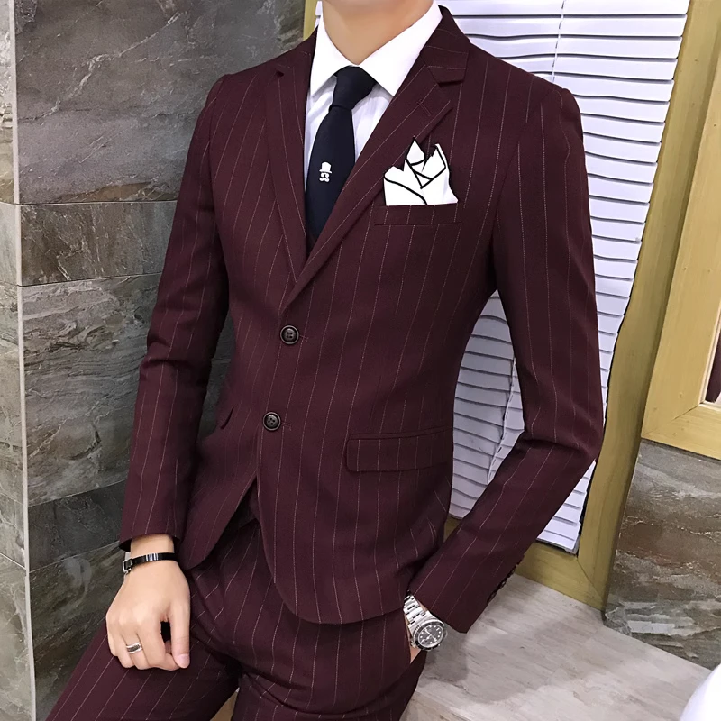 Color: Orange, Size: XXXL - Gray Men Classic Striped/Checked Suits, Business Office 3 Piece, Asian Size Slim Fit Men Dress Jacket & Pants with Vest, S-4XL