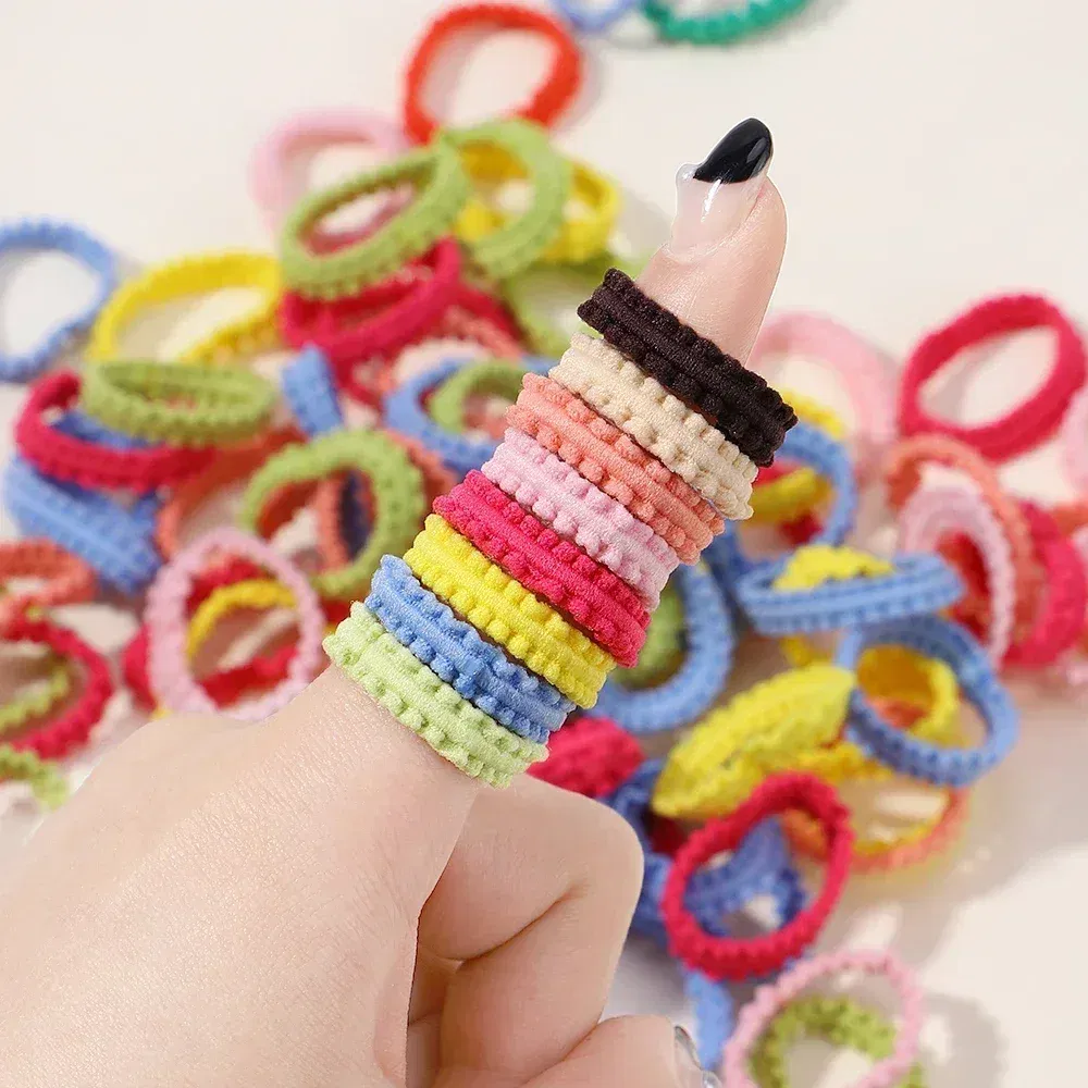 Color: GRAY - 40/60pcs Kids Small Rubber Bands Girls Hair Ties Headbands Non Damaging Tie Ponytail High Elastic Durable Colorful Hair Rope Set