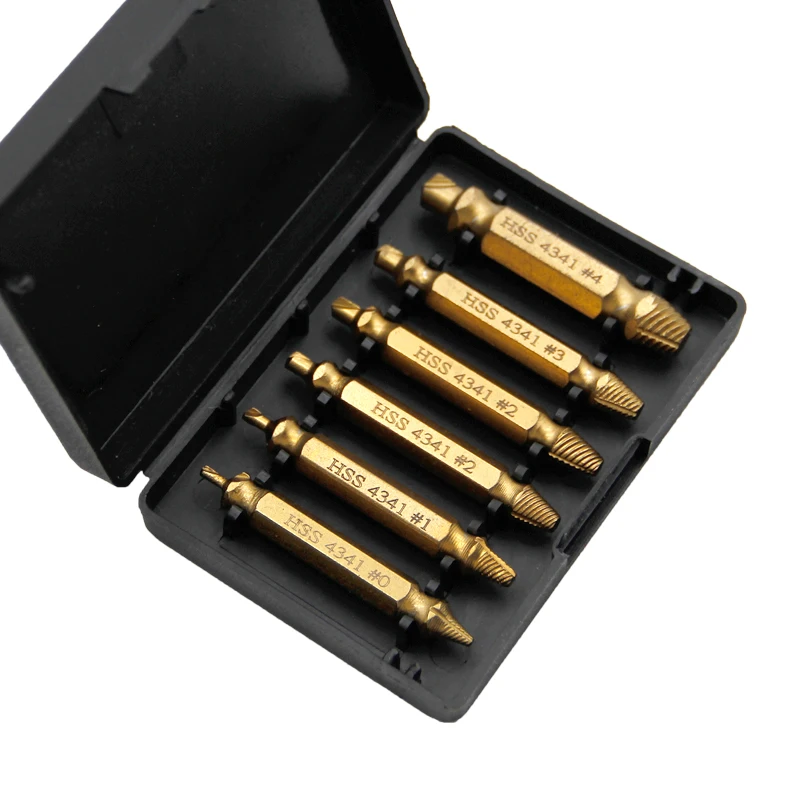 Color: Blue - HSS Extractor Double Head Screw Slide Tooth Removal Screwdriver Screwdriver Bit Broken Wire 6pc Tool Set