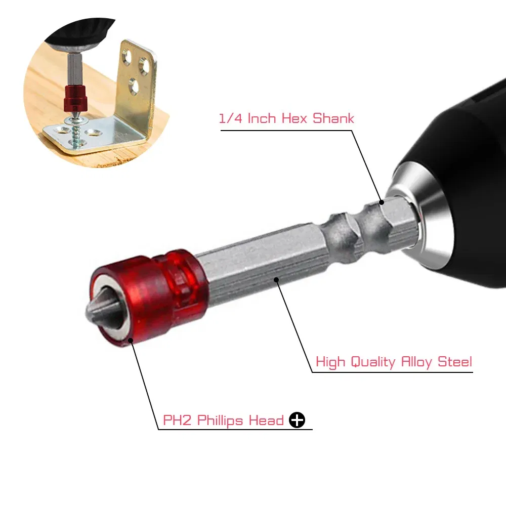 Color: grey - Magnetic Screwdriver Bit PH2 Cross-head 1/4 Inch Hex Shank Screwdriver Holder Ring for House Working Electric Screwdriver Kit