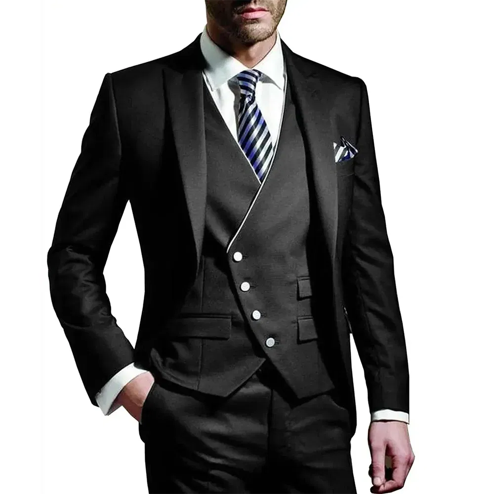 Color: black, Size: 5XL, Ships From: CHINA - White Men Wedding Suits Groom Wear Peak Lapel Wedding Groom Tuxedos Business Party Suit 3 Pieces (Jacket+Vest+Pant?‰Costume Homme