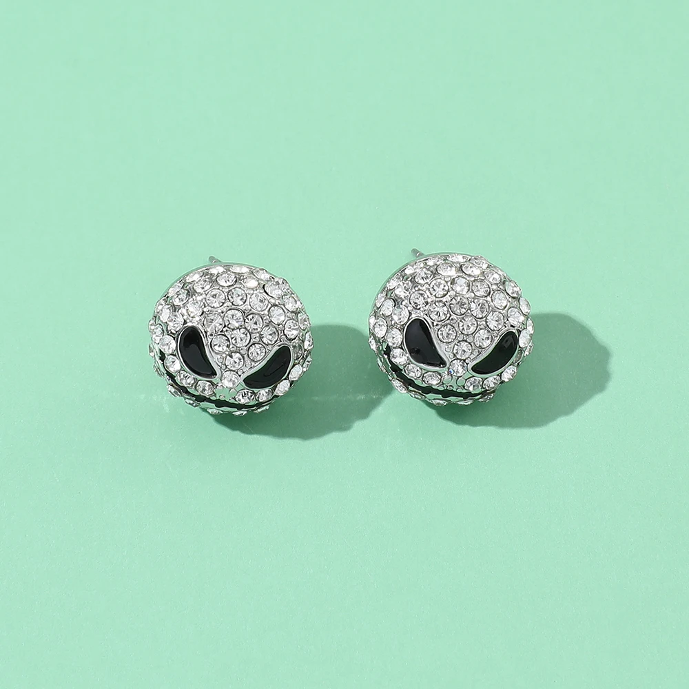 Metal Color: SILVER PLATED, Ships From: CHINA - Disney The Nightmare Before Christmas Accessories Jack Skellington Earrings Women Luxury Rhinestones Studs Earrings Jewelry