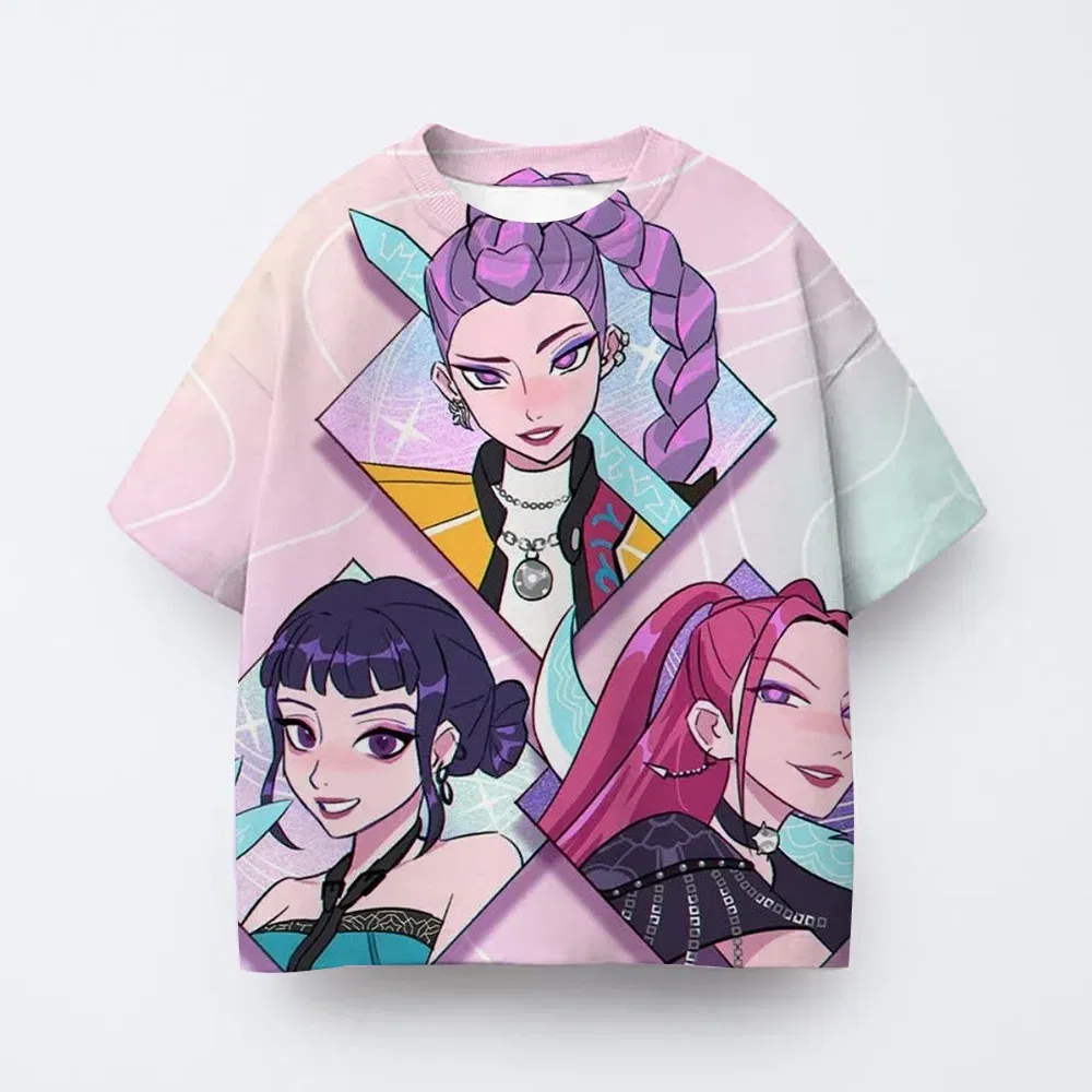Color: Gold, Kid Size: 8 - T-shirt anime Kpop witch hunting group 3D printing children's T-shirt fashion casual cartoon T-shirt girls' children's clothing
