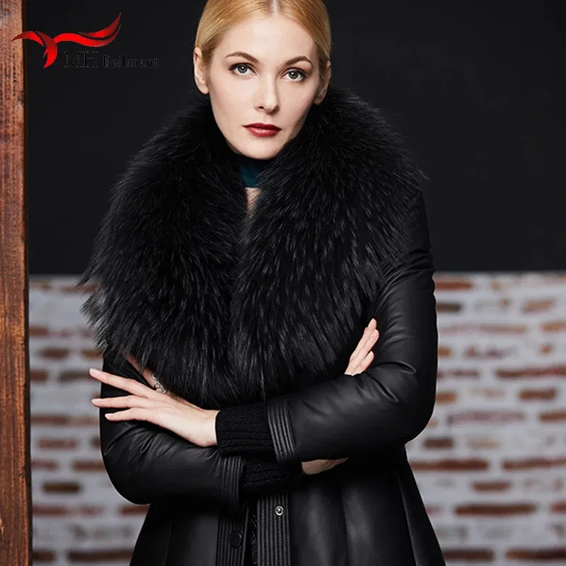 Color: army green, Size: L - Real Raccoon Fur Scarves Woman 100% Pure Natural Raccoon Fur Collar Warm Winter Scarves Red Fox Fur Collar L#1