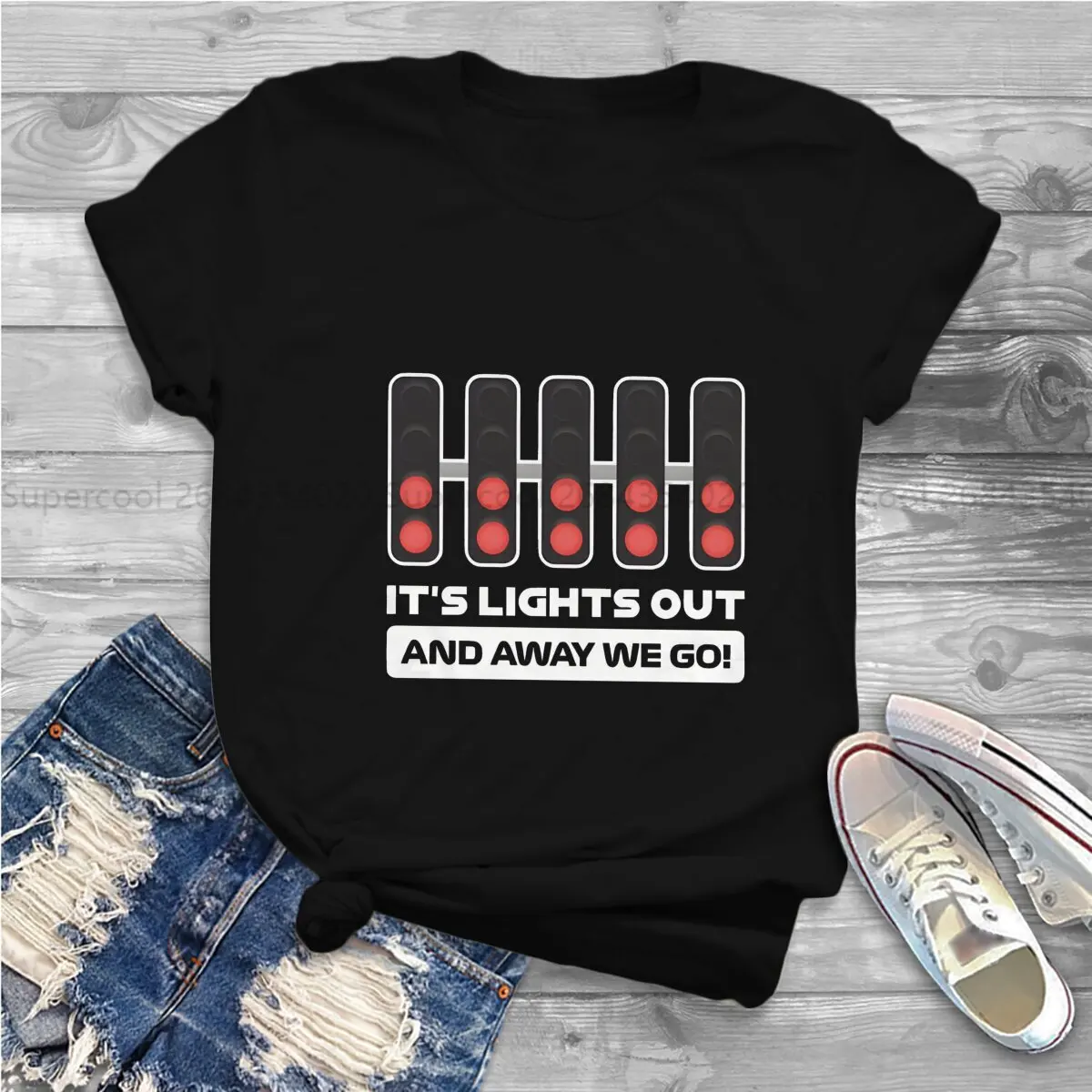 Color: black, Size: XL - It's Lights Out And Away We Go! Harajuku Polyester TShirt F1 Formulate 1 Racing Style Leisure T Shirt Women