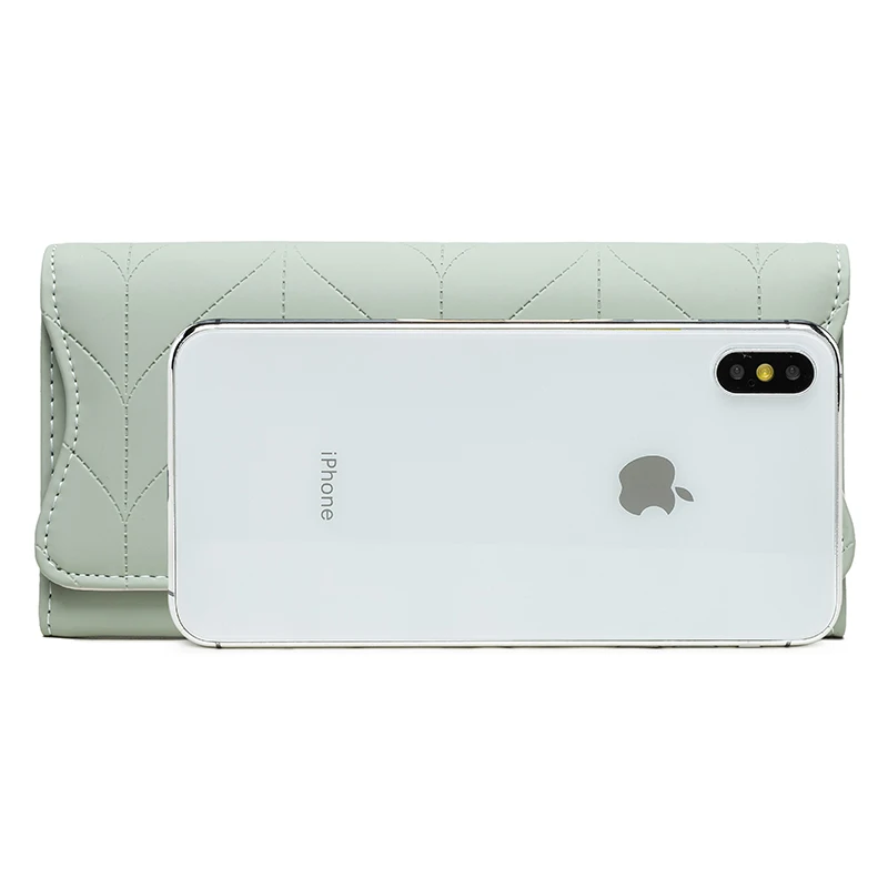 Color: light green - 2023 spring new women's long purse Japanese and South Korea small fresh plaid buckle folding hold bag large capacity women's mul