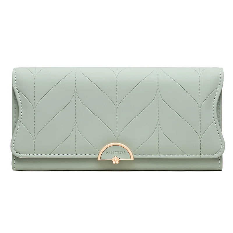 Color: light green - 2023 spring new women's long purse Japanese and South Korea small fresh plaid buckle folding hold bag large capacity women's mul
