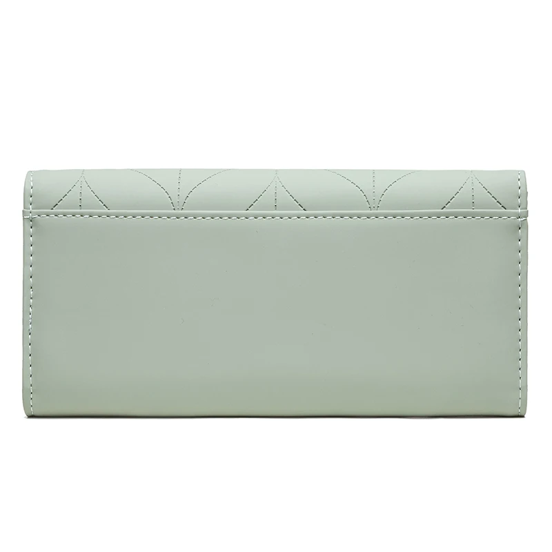 Color: light green - 2023 spring new women's long purse Japanese and South Korea small fresh plaid buckle folding hold bag large capacity women's mul