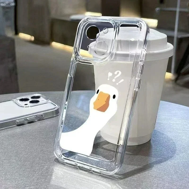 Color: Brown, Compatibility by Model: iPhone 11 - Cute Duck Phone Case For iPhone 16 15 14 13 12 11 Pro Max XS X XR 7 8 Plus Mini SE 2020 2022 Mobile Funda Transparent