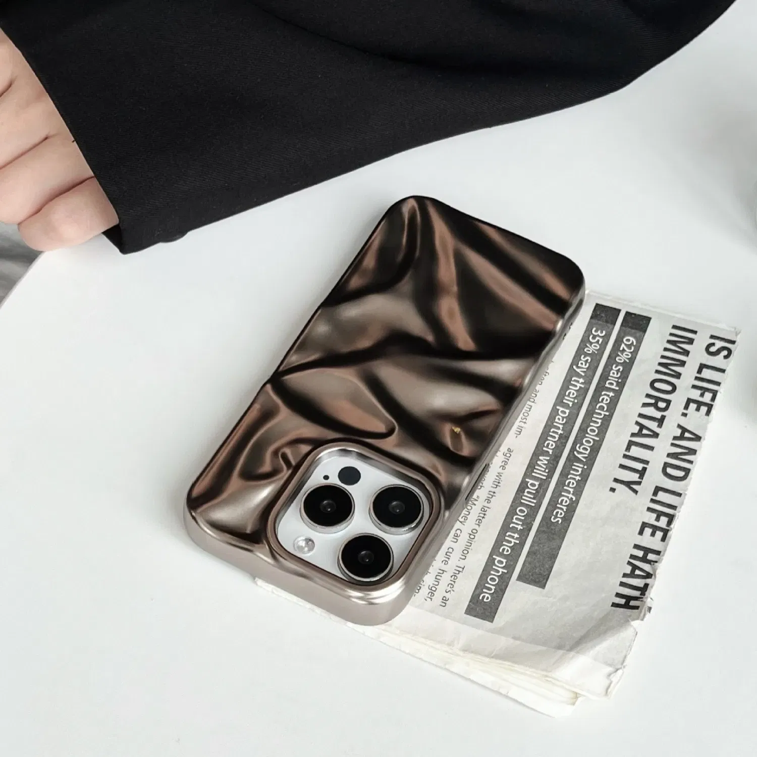 Color: Dark Brown, Compatibility by Model: iPhone 16 Pro - Soft Matte 3D Wavy Pattern Phone Case For iPhone 16 17 ProMax 17 Air 15 14 Plus 13 12 Pro Max 11 ins Water Ripple Creative Cover
