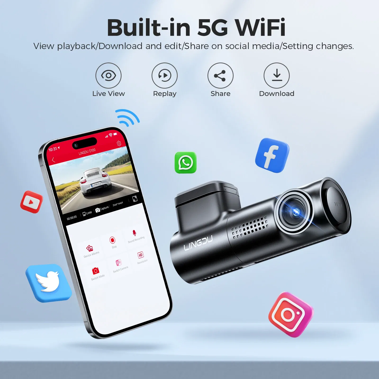 Color Name: WHITE, Ships From: CHINA, Sd Card Memory: 32G - LINGDU D100 2.5K Dash Cam Front MINI Dash Camera for Cars Voice Control WDR Car DVR Parking Mode Built-in GPS WiFi  Night Vision