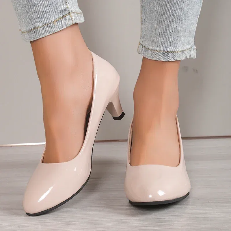 Color: Dark Khaki, Shoe Size: 36 - Women Pumps Nude Shallow Mouth Women Shoes Fashion Office Work Wedding Party Shoes Ladies Low Heel Shoes Summer Heels Woeman