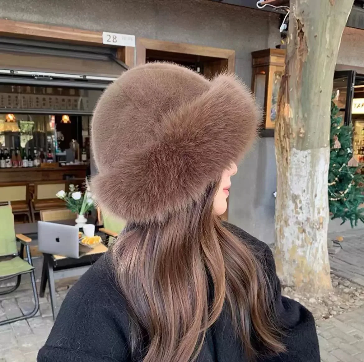 Color: black - Warm Warm Hat Casual Plush Fluffy Plush Cap Versatile Solid Hat for Holiday Season
