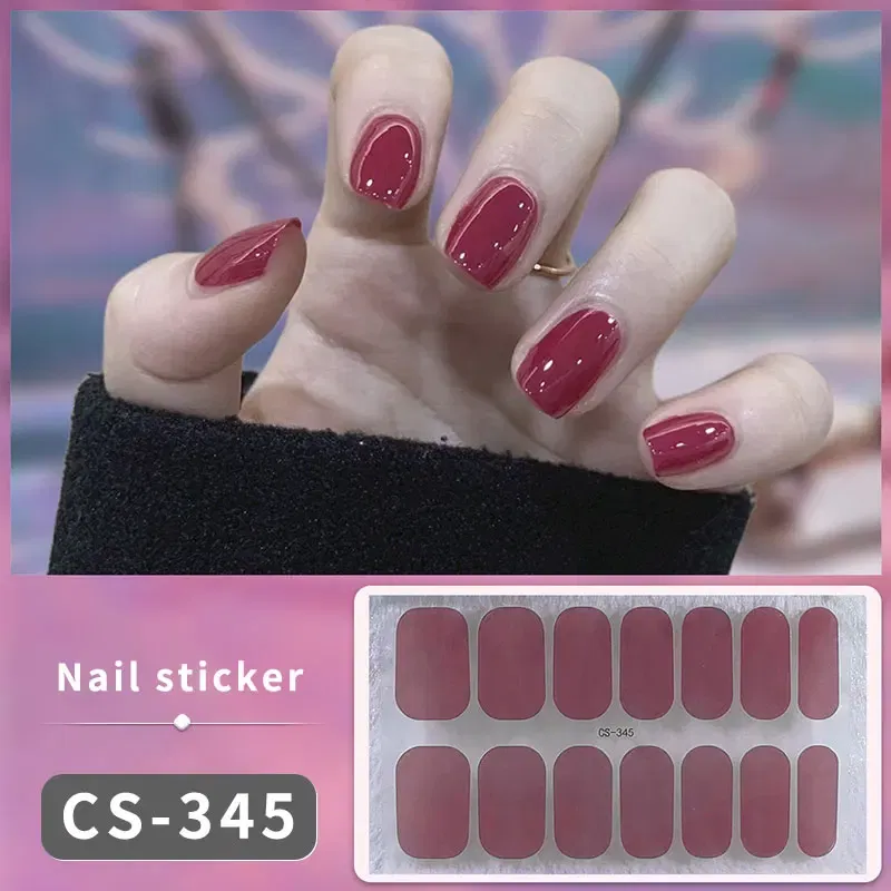 Color: Khaki - DIY Gel Nail Stickers Cured-free Long-Lasting Solid Color Nail Strips Patch Slider Sticker Full Cover Decal Nail Manicure Patch