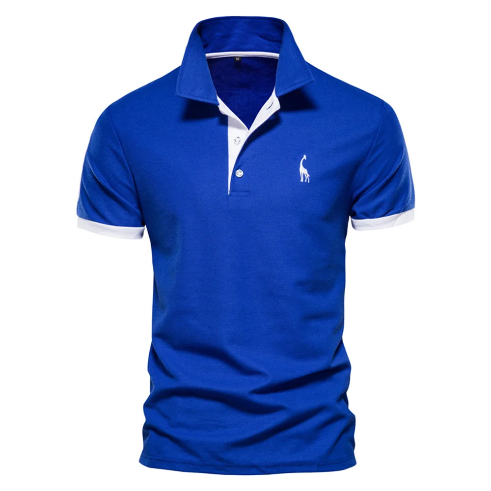 Color: Blue, Size: XL - Dropshipping Polo Giraffe Shirt Men Quality Embroidery Summer Short Sleeve Polo Casual Business Social Mens Polos BR Size