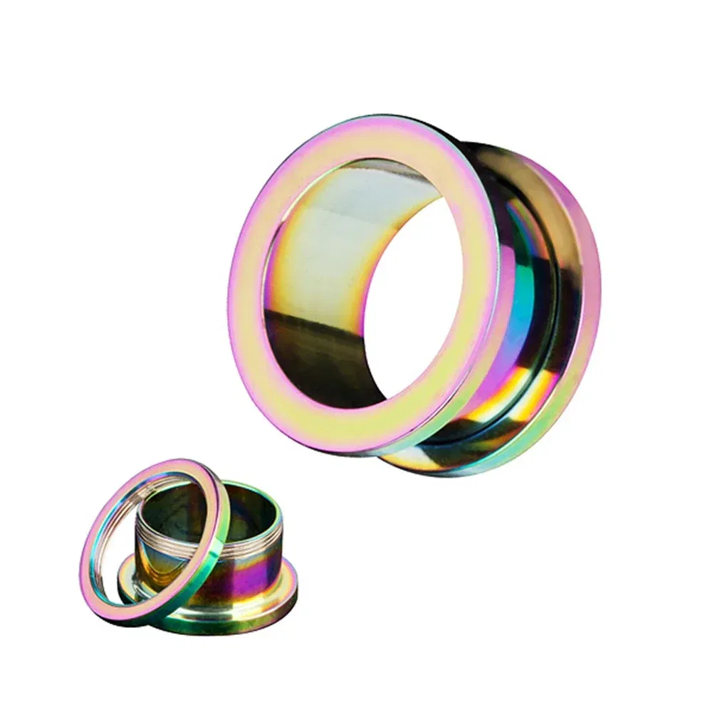 Metal color: Silver Plated, Main Stone Color: WHITE - 2PCS Multi Color Steel Screw Fit Tunnel Ear Plug Stretcher Gauge 3-25mm Ear Lobe Tunnel Expander