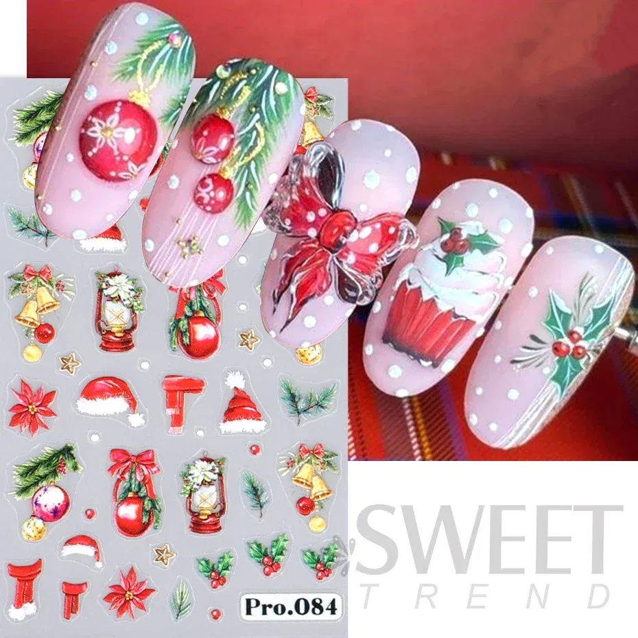 Color: Dark Grey - 5D Embossed Elk Nail Art Sticker Cute Christmas Winter Santa Claus Snowflake Gingerbread Man Engraved Slider Manicure Decoration