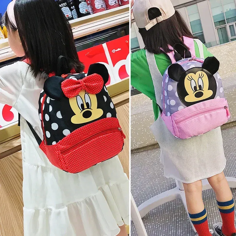 Color: Beige - Disney Cartoon Backpack For Baby Boys Girls Minnie Mickey Mouse Children Lovely Schoolbag Kindergarten Schoolbag Kids Gift