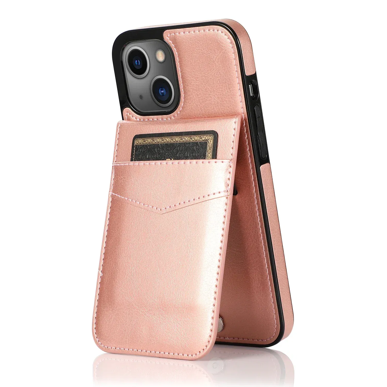 Color: Brown, Material: Pc + tpu - Faux Leather Wallet Kickstand Phone Case for IPhone 13 12 Mini 16E 16 15 14 11 Pro Max X XR XS 7 8 Plus Case with Credit Card