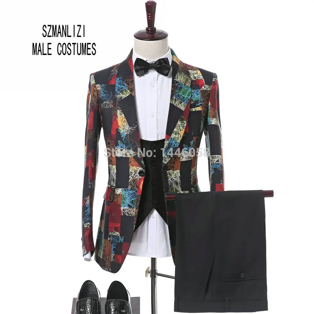 Color: Blue, Size: One Size - SZMANLIZI 2022 Latest Designs Black Floral Party Blazer Men Suits Costume Homme Groom Tuxedos Wedding Terno Masculino 3 Pieces