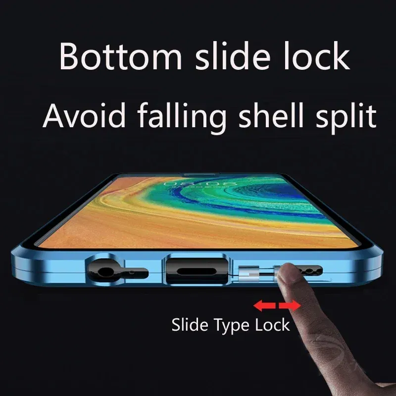 Color: PURPLE, Material: Vinyl - Double Sided Glass Magnetic Metal Snap Lock Phone Case For Honor Magic 4 5 Ultimate 6 Lite 7 Pro Lens Protection Cover Cases