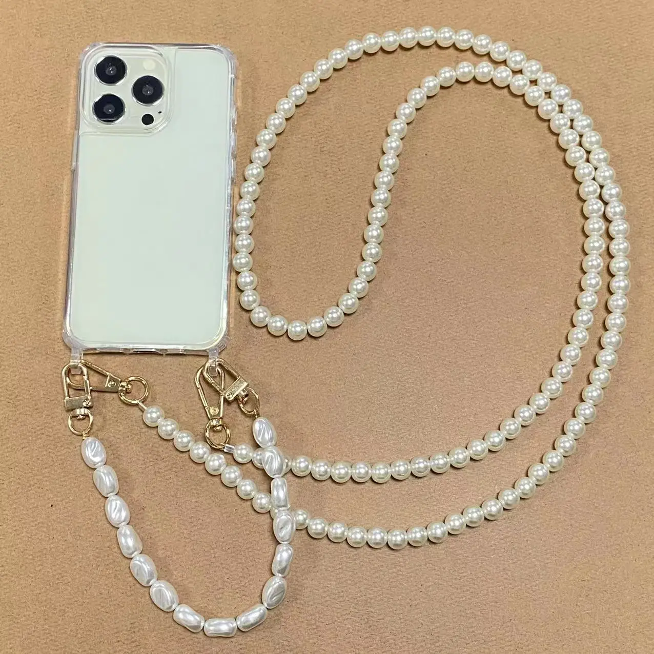 Color: cream, Bundle: Case & Strap, Material: PE - Korean Pearl Bracelets Chain Case with Lanyard Aesthetic Luxury Shell for Iphone 15 12 14 Pro Max XR X XS 7 8 Plus 15 Pro Cover