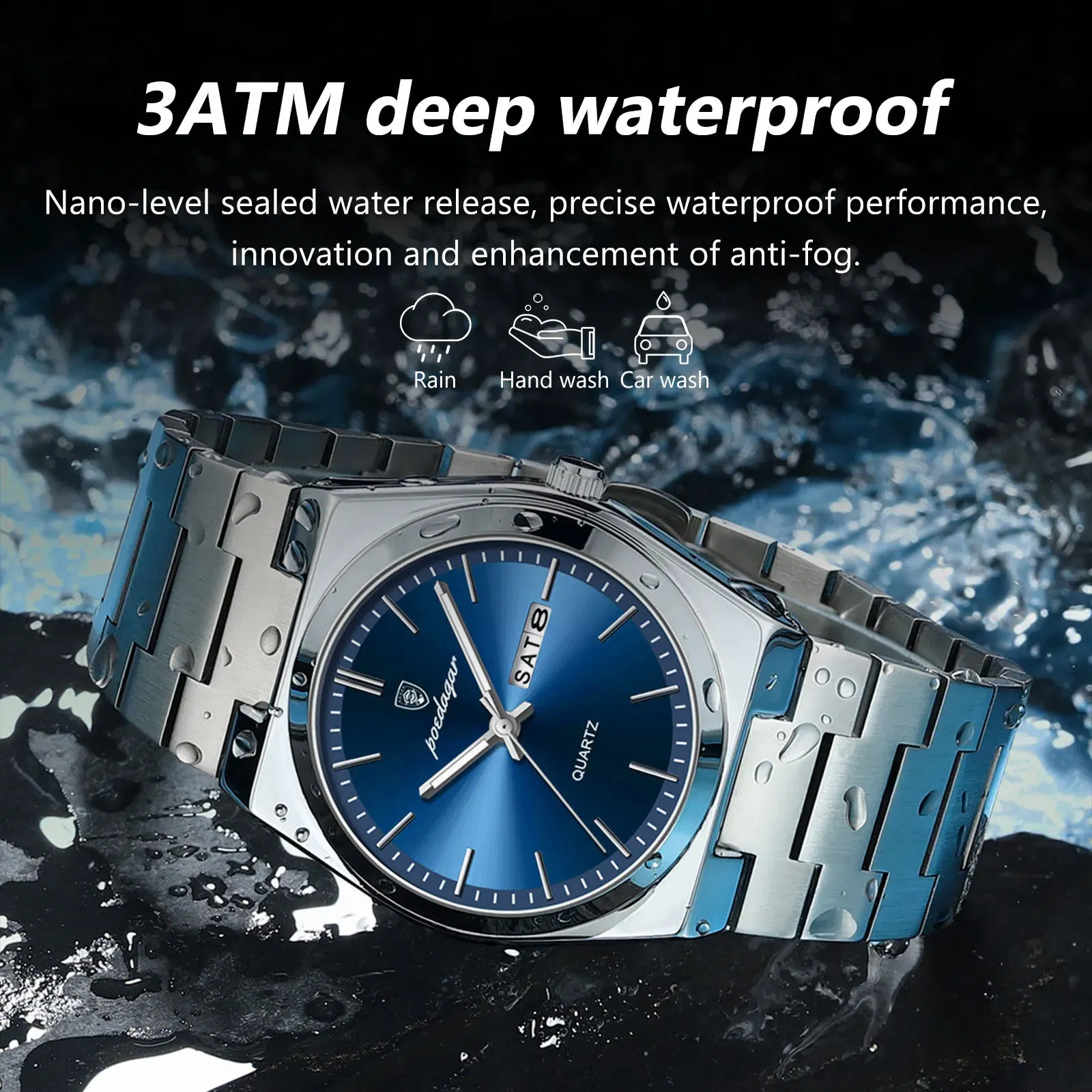 Color: Multicolor - POEDAGAR Luxury Watch For Man Waterproof Luminous Date Week Stainless Steel Men Watch Casual Quartz Men's Watches Male Clock+box