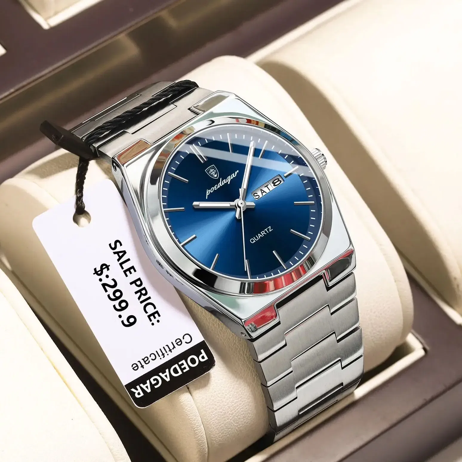 Color: Multicolor - POEDAGAR Luxury Watch For Man Waterproof Luminous Date Week Stainless Steel Men Watch Casual Quartz Men's Watches Male Clock+box